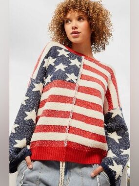 📦 POL “ Stars and Stripes “ Cozy USA American Flag Sweater